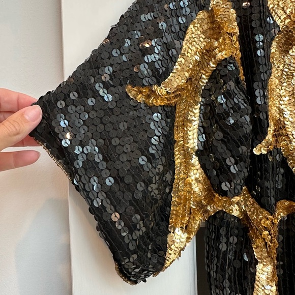 Vintage Jean For Joseph Le Bon 100% Silk Gold Black Sequined Blouse Size S - Picture 6 of 11